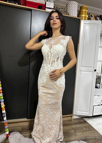 Dantel Detaylı Modern Klasik Gelinlik nişanlık nikahlık - Görsel 3