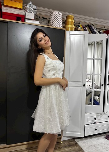 Beyaz Mini Straplez Gelinlik ve after parti elbisesi - Görsel 6