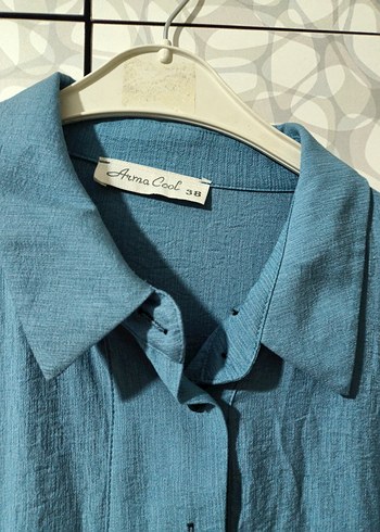 Mavi Nakışlı Uzun Keten Bohem Tunik - Görsel 2