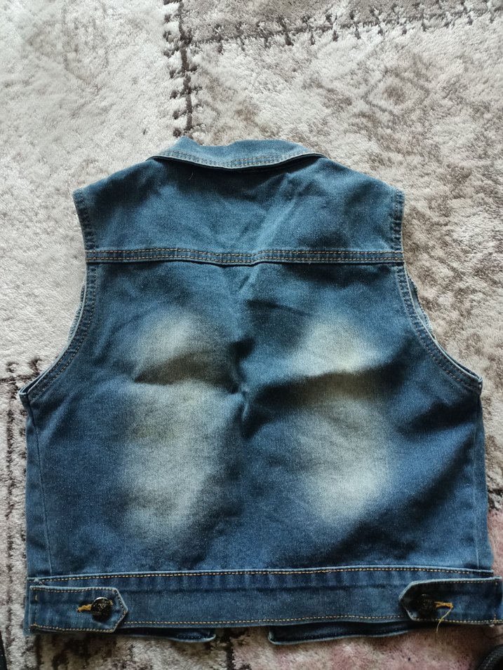 Düğmeli Kolsuz Mavi Denim crop Yelek - Görsel 2