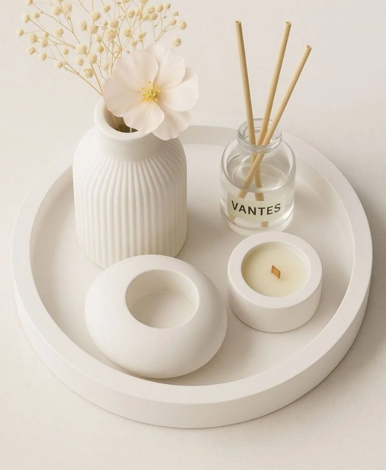 Beyaz Seramik Mumluk ve Dekoratif Set - Görsel 2