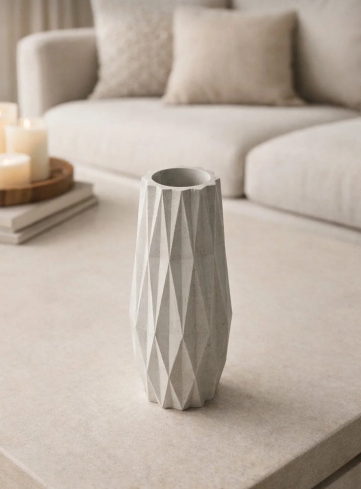 bohem vazo Bej ve Gri Geometrik Desenli Vazo - Görsel 2
