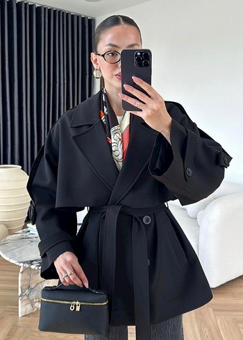 Zara Düğmeli Siyah Midi Kadın Trençkot