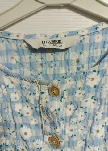 Düğmeli Bohem Mavi Uzun Keten Elbise - Görsel 2