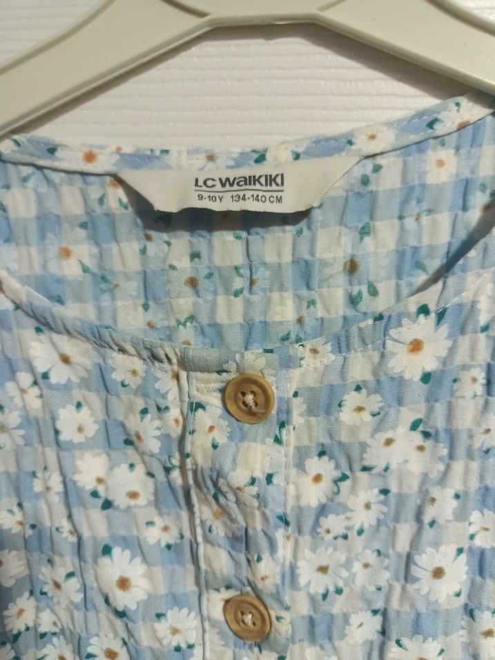 Düğmeli Bohem Mavi Uzun Keten Elbise - Görsel 2