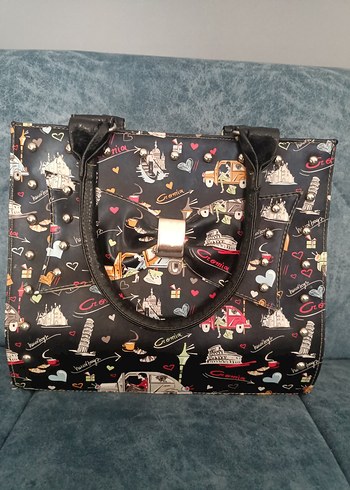 Kilit Tokalı Baskılı Deri Kadın Çanta - Görsel 2