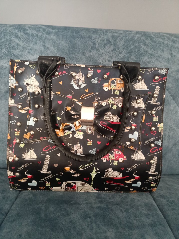 Kilit Tokalı Baskılı Deri Kadın Çanta - Görsel 2