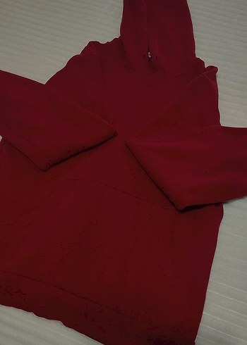 Kırmızı renk kadın kapüşonlu cepli sweatshirt