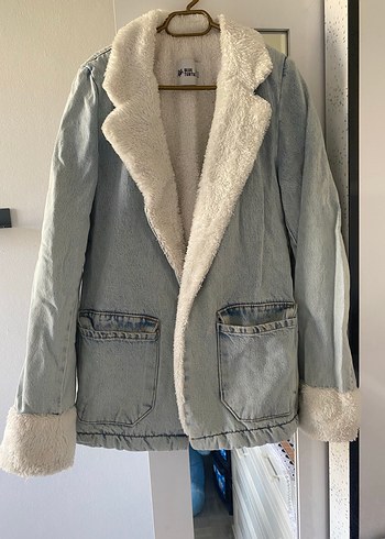 Açık mavi Kadın Peluş Detaylı Denim Ceket