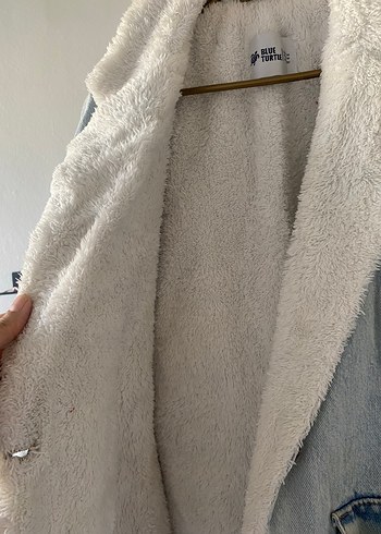 m Beden gri Renk Açık mavi Kadın Peluş Detaylı Denim Ceket