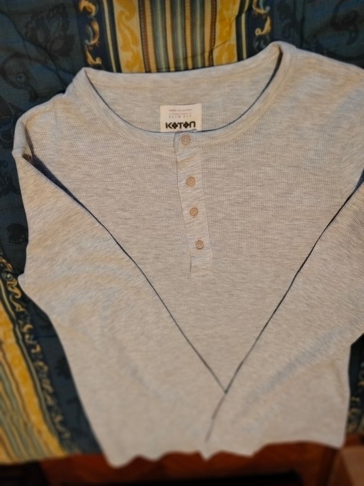 Düğmeli Gri erkek Pamuklu Uzun Kollu Kazak - Görsel 3