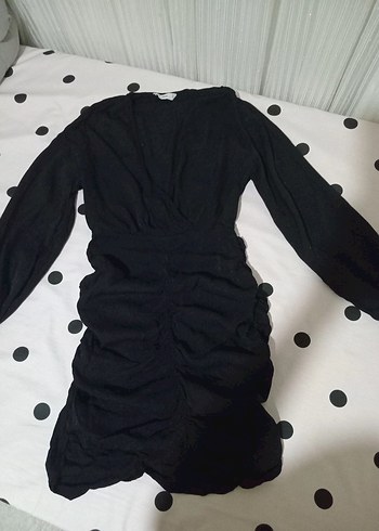 Siyah V Yaka Uzun Kollu Midi Elbise - Görsel 2