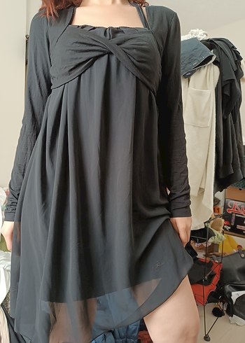 40 Beden siyah Renk Siyah Gotik Midi Kadın Elbise