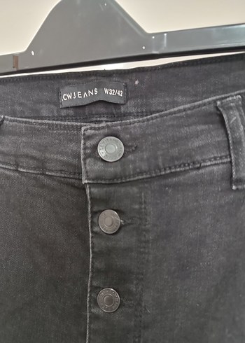 l Beden siyah Renk Gri Düğmeli Kadın Midi Boy Denim Pantolon