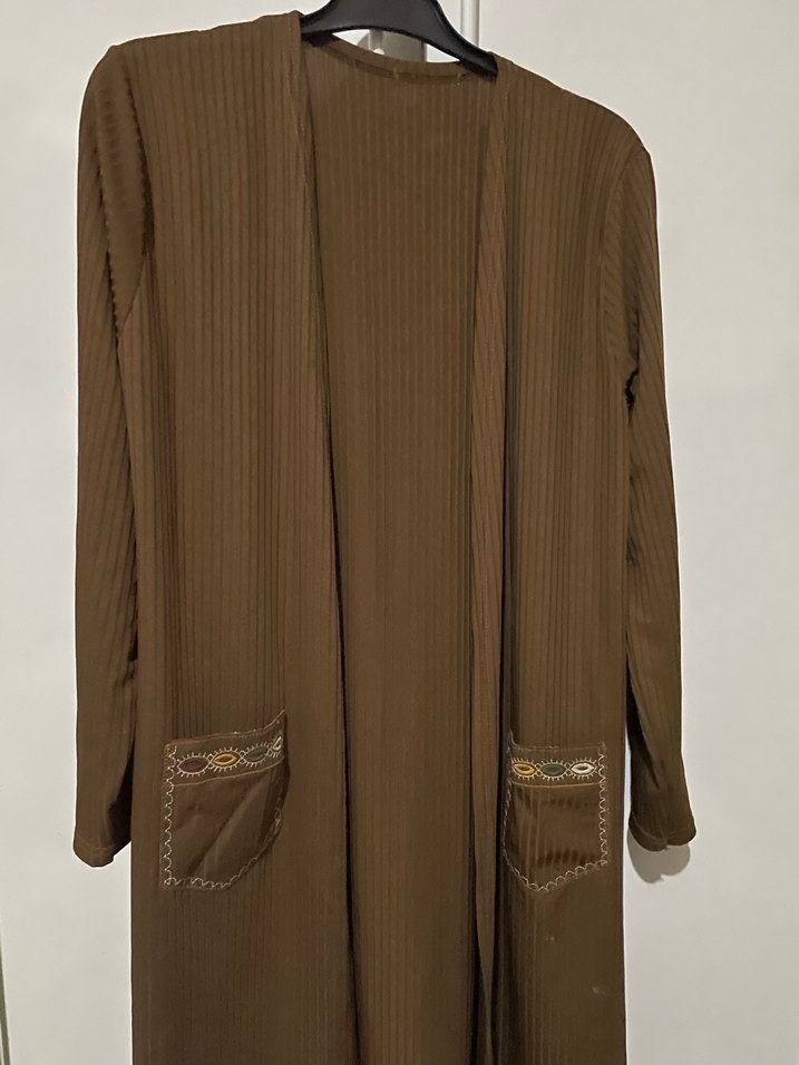 Uzun Kahverengi Kadın ceket - Görsel 2