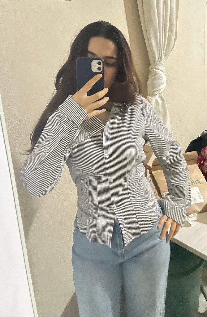 Pull& bear dar kadın gömlek etiketli - Görsel 4