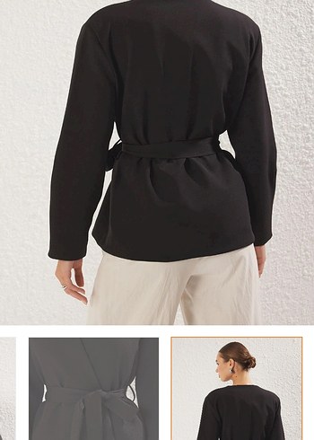Trendyol & Milla Kemerli Siyah Deri Midi Blazer
