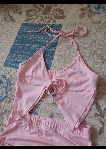 Penti Pembe Drapeli Mini Strappy Elbise crop