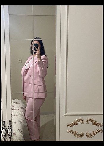 Pembe Midi Kadın Blazer Ceket