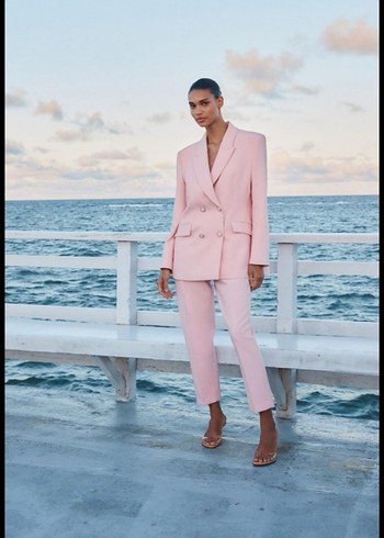 l Beden Pembe Midi Kadın Blazer Ceket