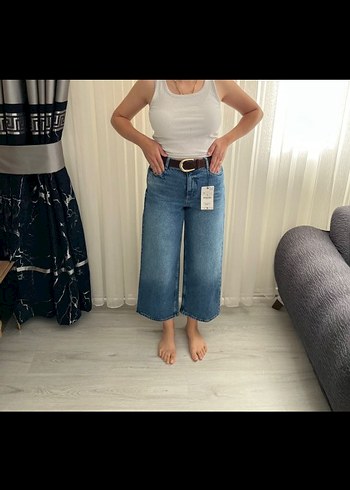 m Beden Kemerli Mavi Kadın Denim Pantolon