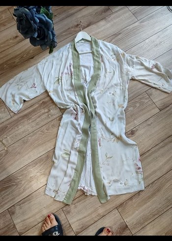 m Beden Uzun Beyaz Bohem İpek Kimono