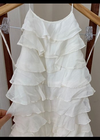 Zara Beyaz Mini Bohem Halter Yaka Gelinlik
