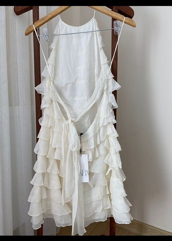 Beyaz Mini Bohem Halter Yaka Gelinlik