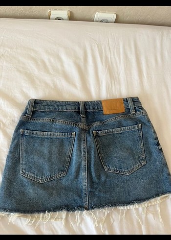 Bershka Gri Bağlamalı Midi Denim Mini Etek
