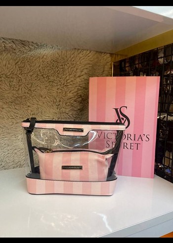 Beden pembe Renk Victoria's Secret Pembe Şeffaf Makyaj Çantası