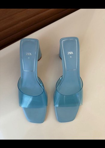 Mavi Transparent Topuklu Kadın Terlik