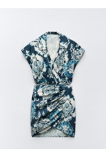 Kadın Lacivert Batik Desenli Mini Elbise