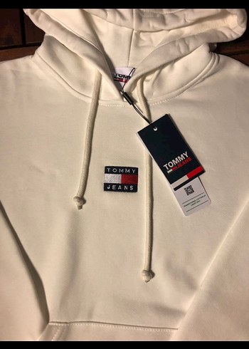 s Beden Tommy Jeans Beyaz Kapüşonlu Sweatshirt