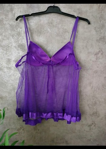 l Beden Mor Dantel Detaylı Strappy Midi Gecelik