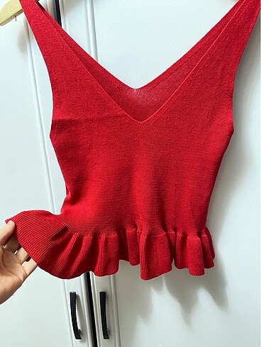 s Beden Askılı kırmızı askılı örgü crop
