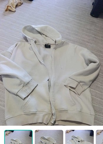 Koton Ekru Kapusonlu Fermuarli Sweatshirt