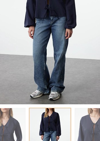 Trendyol & Milla Lacivert V Yaka Uzun Kollu Denim Gömlek