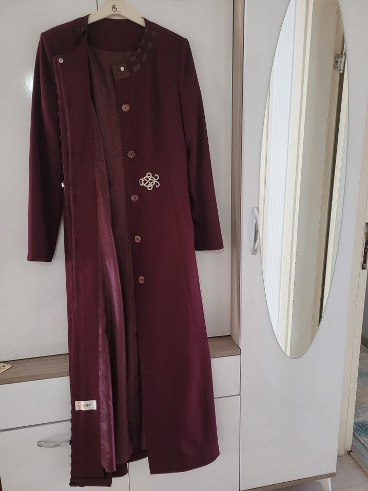 Diger Bordo Uzun Kadın Klasik Kaban - Görsel 2