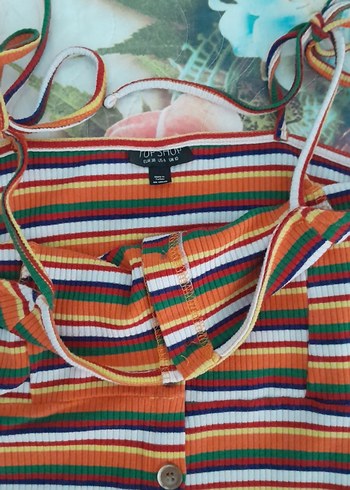 Çizgili Düğmeli mini boy Kadın Elbise - Görsel 3