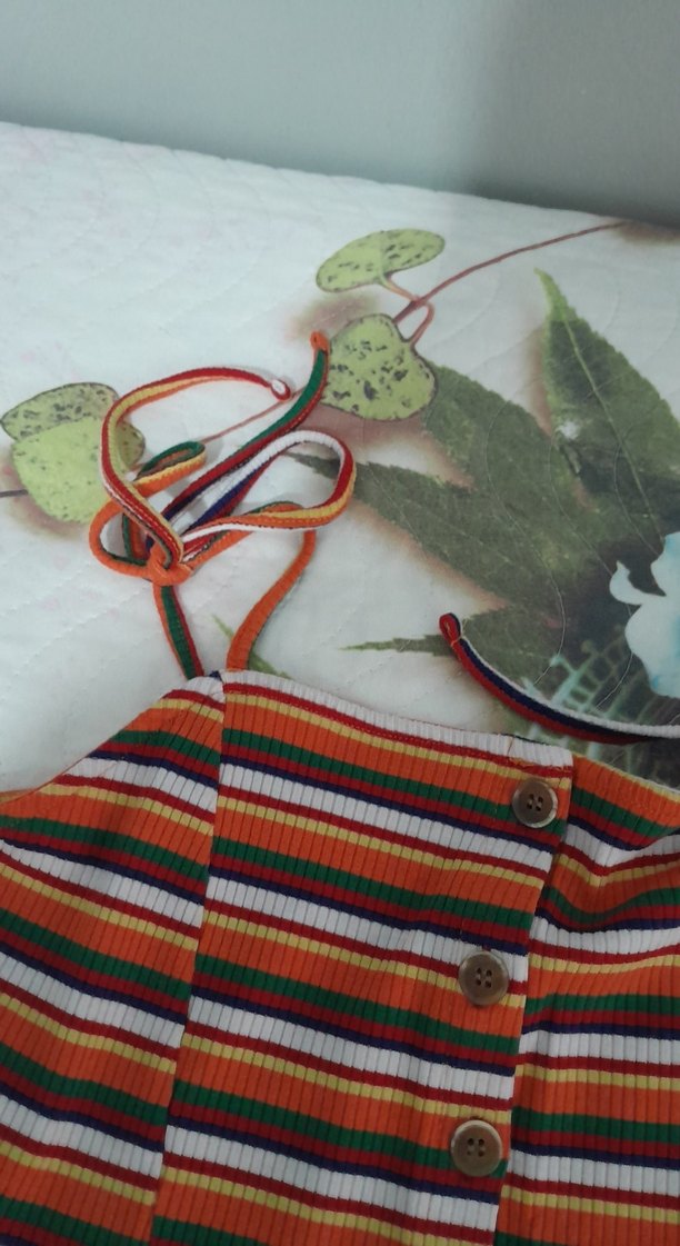 Çizgili Düğmeli mini boy Kadın Elbise - Görsel 2