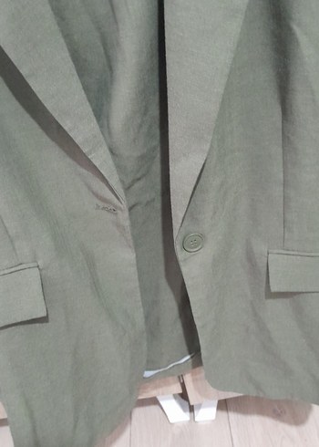 Haki Kadın Keten Blazer Ceket - Görsel 5
