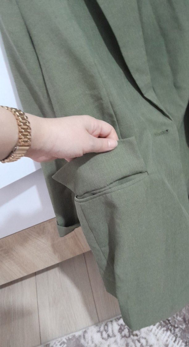 Haki Kadın Keten Blazer Ceket - Görsel 4