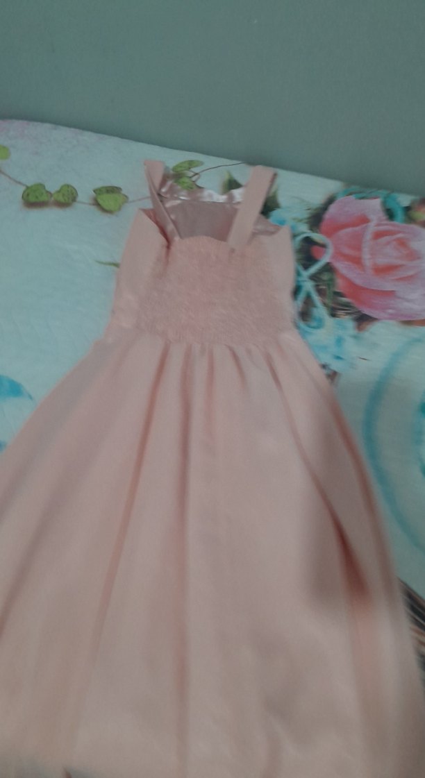 Pudra Renkli Pilili Uzun Abiye Elbise - Görsel 5