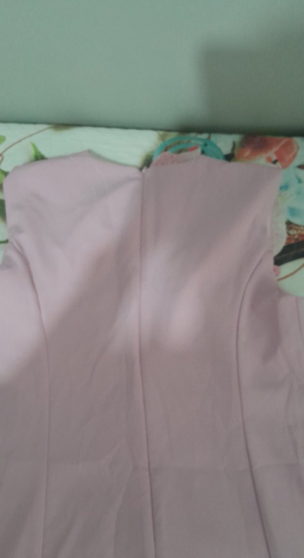 Pembe Midi diz alti elbise , Drapeli, Kolsuz - Görsel 3