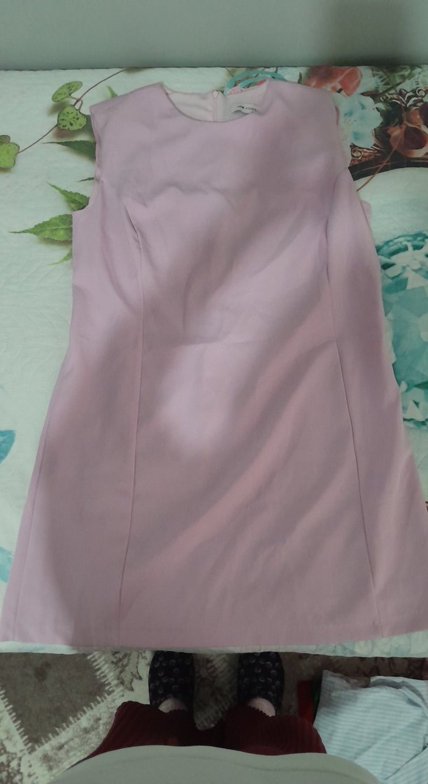 Pembe Midi diz alti elbise , Drapeli, Kolsuz - Görsel 2