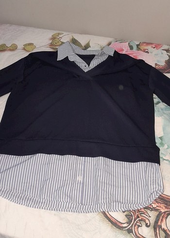 Mavi Gömlek Yaka Pamuklu Salaş Üst - Görsel 3