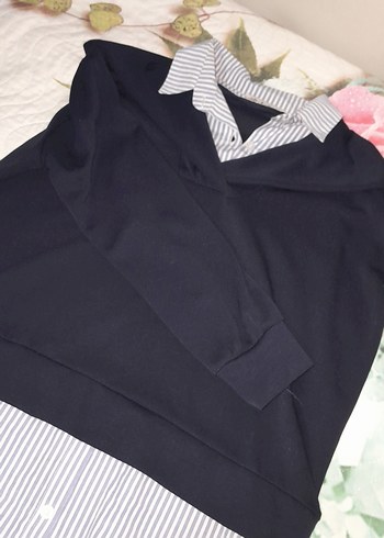 Mavi Gömlek Yaka Pamuklu Salaş Üst - Görsel 4