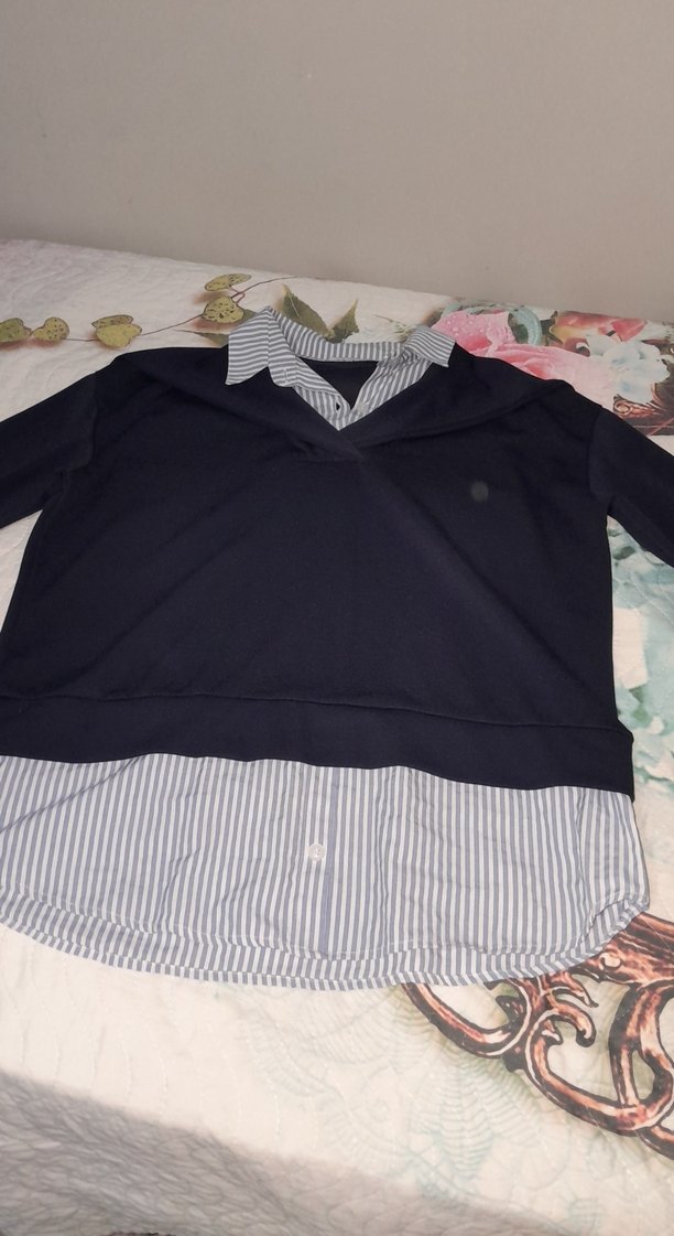 Mavi Gömlek Yaka Pamuklu Salaş Üst - Görsel 3