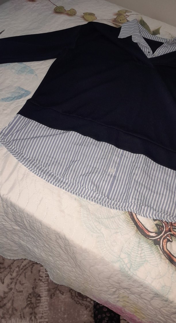 Mavi Gömlek Yaka Pamuklu Salaş Üst - Görsel 2