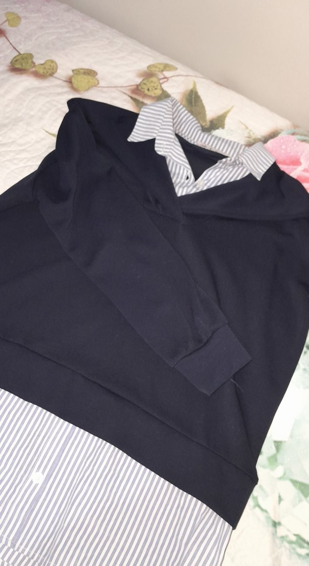 Mavi Gömlek Yaka Pamuklu Salaş Üst - Görsel 4